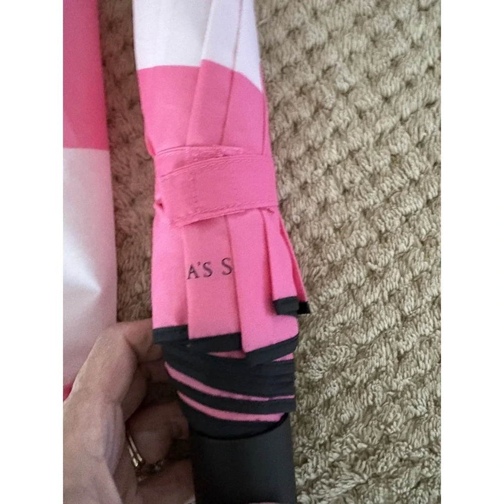 Victoria's Secret Black Pink Stripe Weekender, Make Up Bag And Umbrella Set Bags
